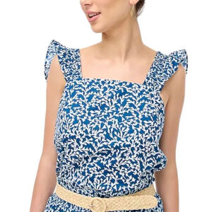 J.Crew Smocked Flutter Sleeve Ruffle Shoulder Crop Tank Top sz XS NWT